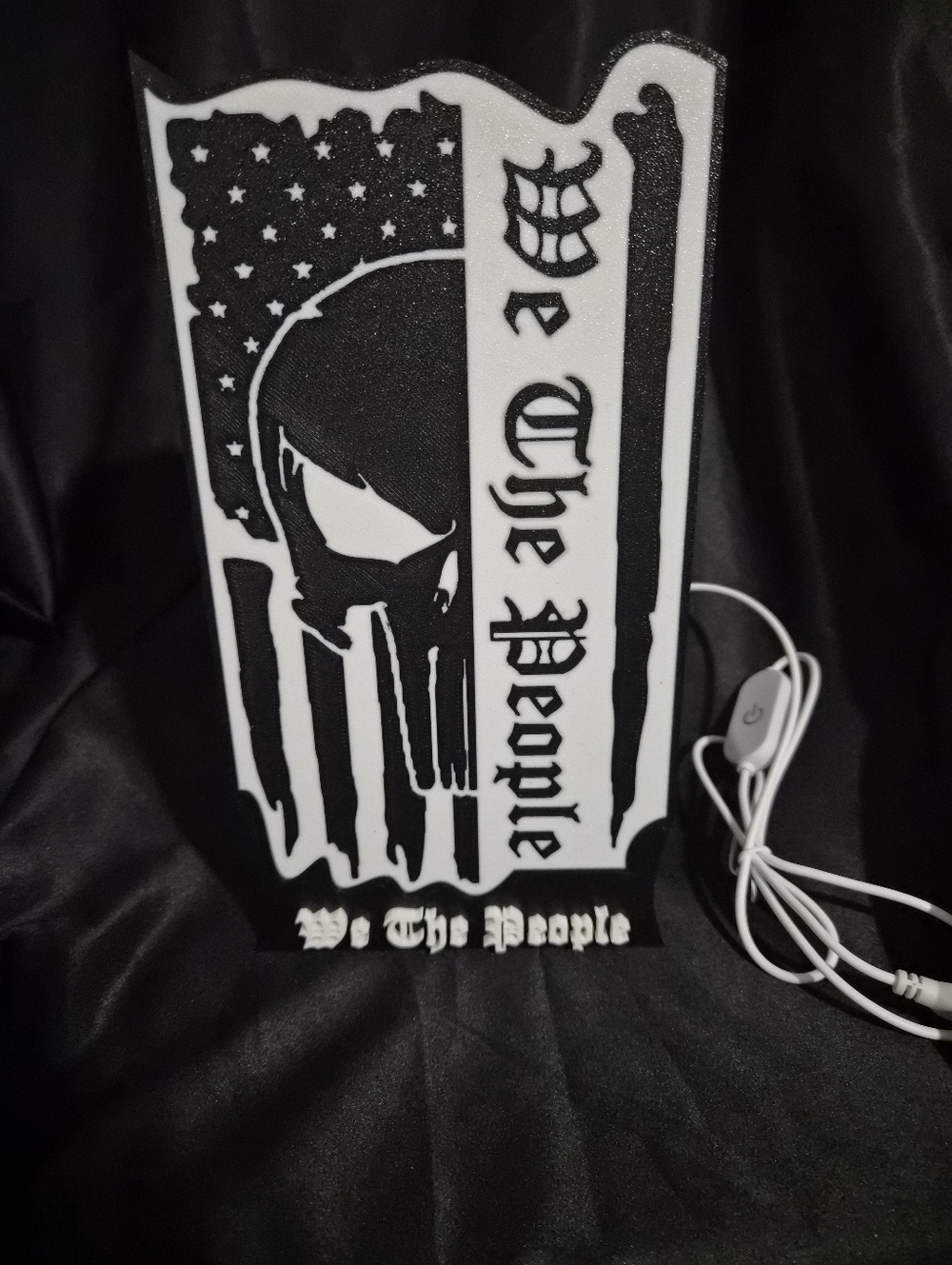 We The People LED Sign - Black & White Skull Flag